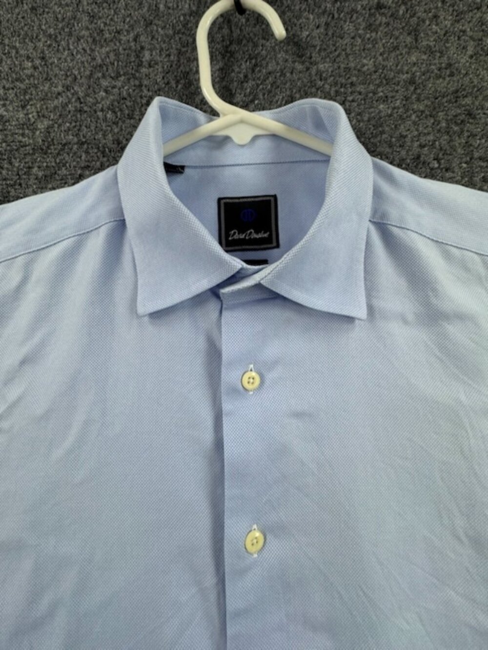 David Donahue Men Logo Blue Trim 17 34/35 Business Button Up Cotton Shirt Spread